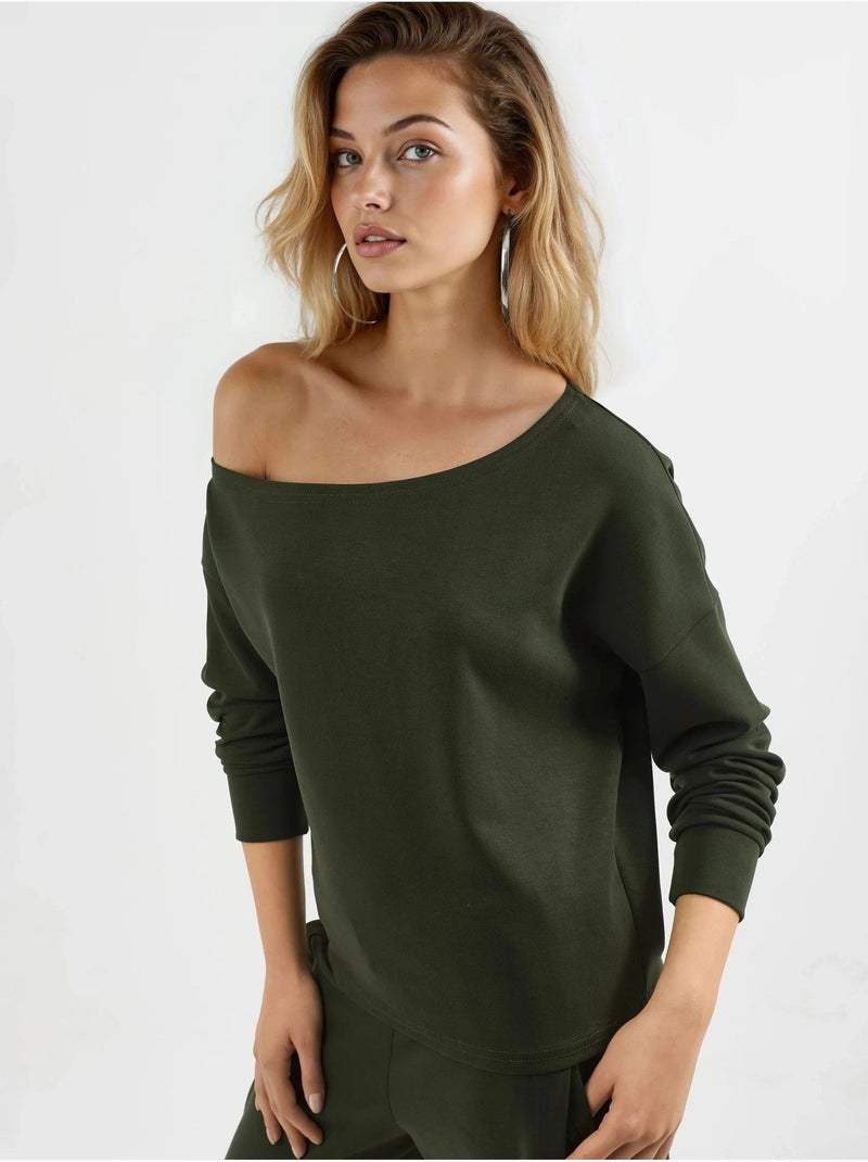 Felpa con collo asimmetrico e vestibilità relaxed busem Verde bottiglia - Kiabi