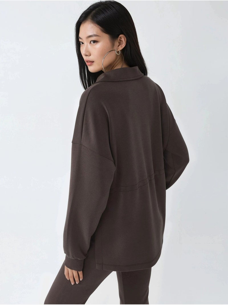 Felpa con collo con zip e vita regolabile busem Marrone scuro - Kiabi