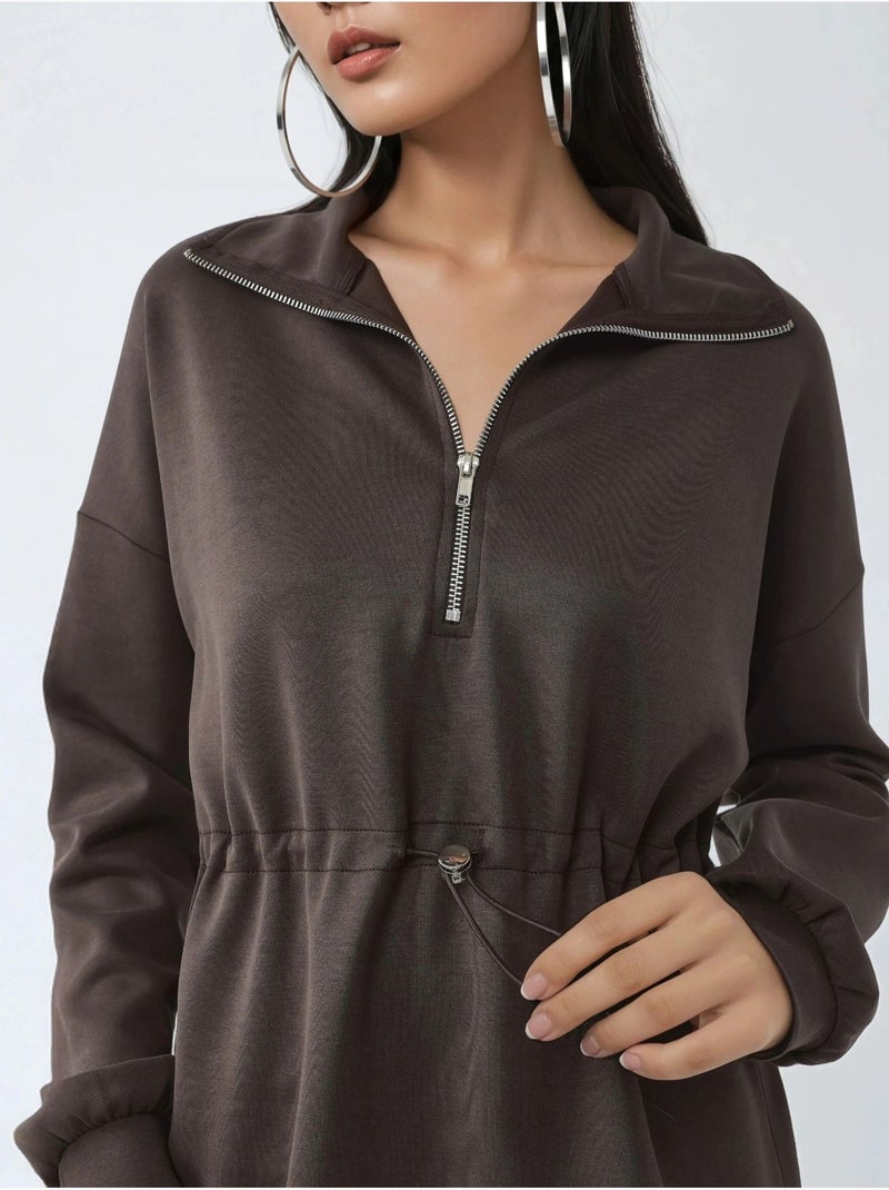 Felpa con collo con zip e vita regolabile busem Marrone scuro - Kiabi