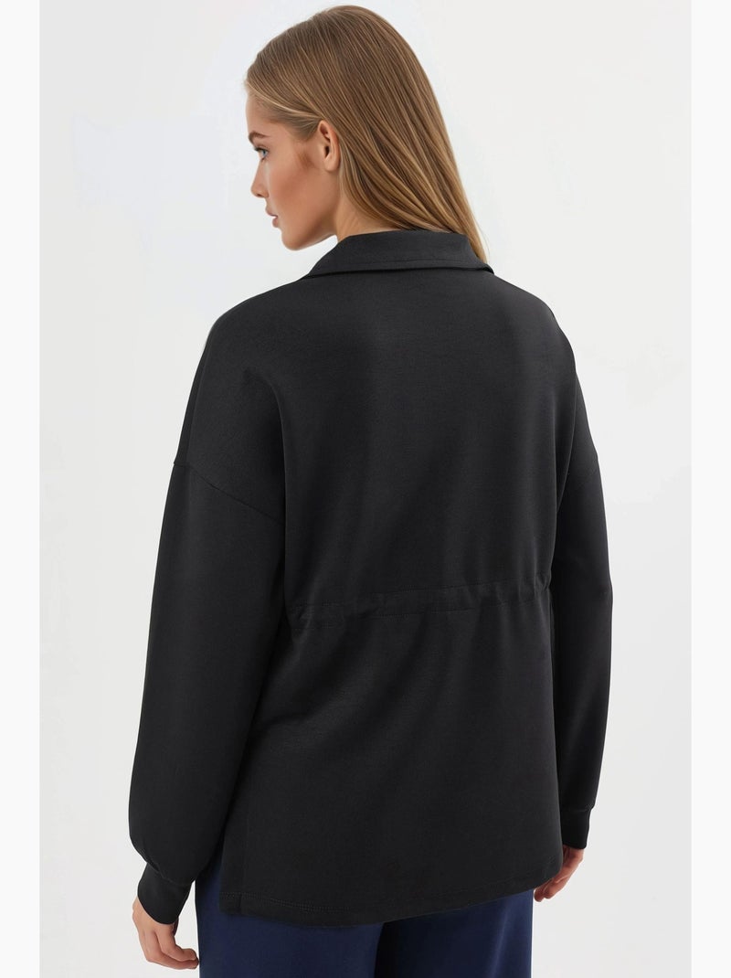 Felpa con collo con zip e vita regolabile busem Nero - Kiabi