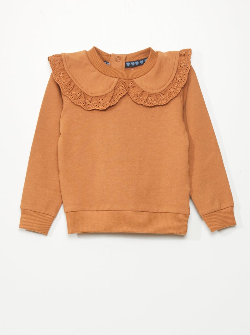 Felpa con collo in pizzo MARRONE - Kiabi