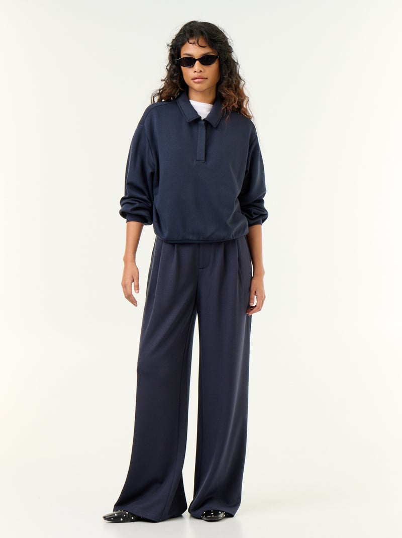 Felpa con collo polo abbottonato Blu - Kiabi