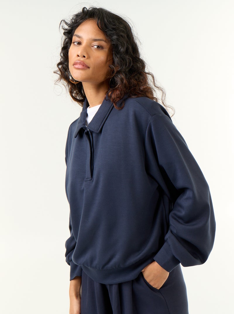 Felpa con collo polo abbottonato Blu - Kiabi