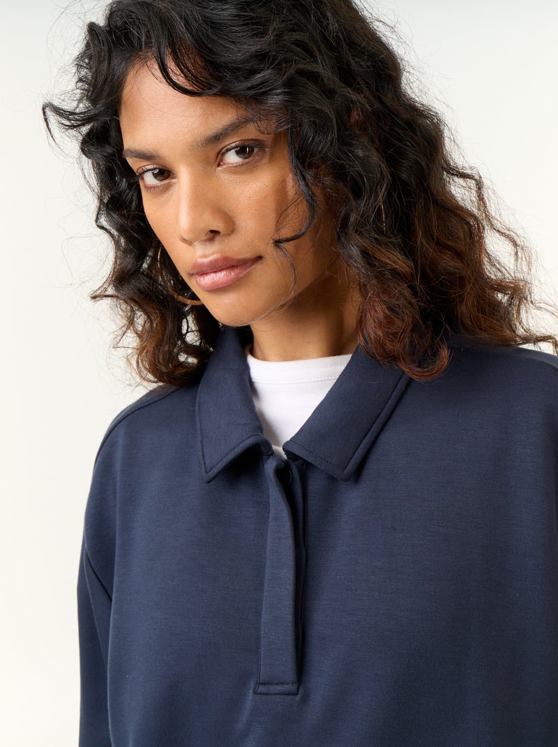 Felpa con collo polo abbottonato Blu - Kiabi