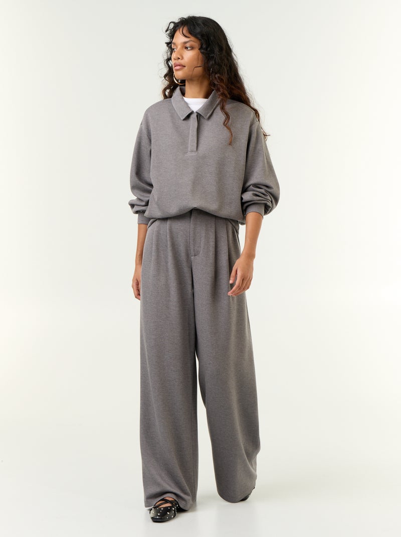 Felpa con collo polo abbottonato Grigio - Kiabi