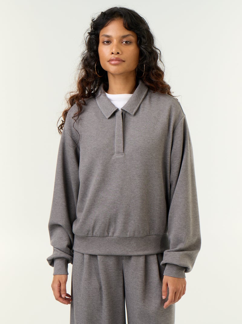 Felpa con collo polo abbottonato Grigio - Kiabi