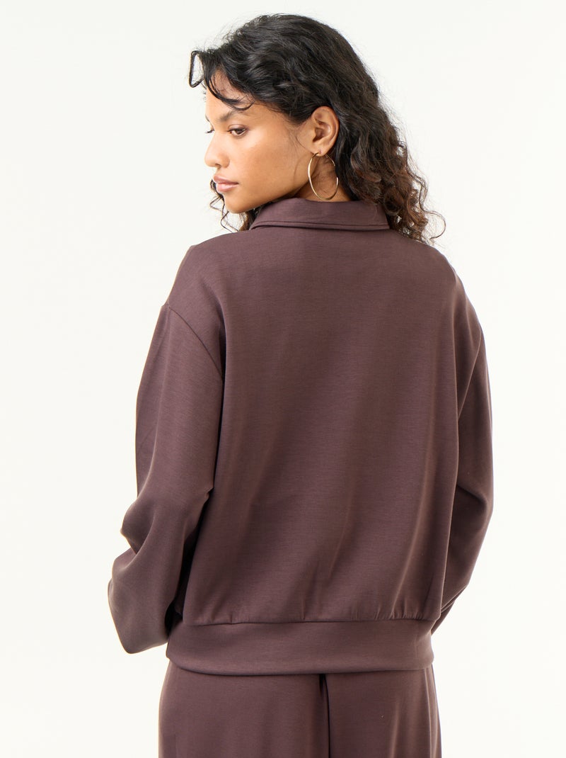 Felpa con collo polo abbottonato Marrone - Kiabi