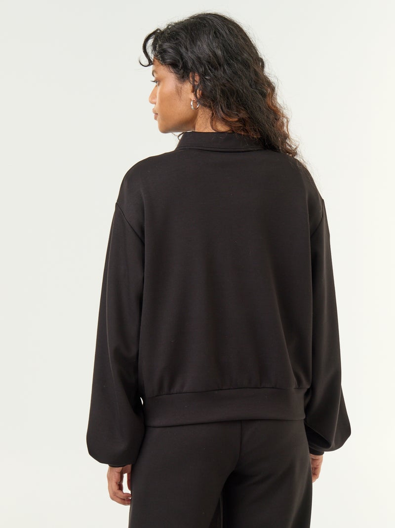 Felpa con collo polo abbottonato Nero - Kiabi