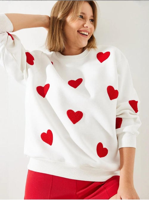 Felpa con cuore ricamato bianco lucci - Kiabi