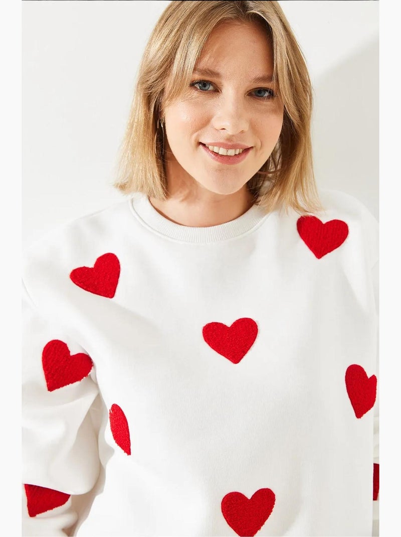 Felpa con cuore ricamato bianco lucci Bianco - Kiabi