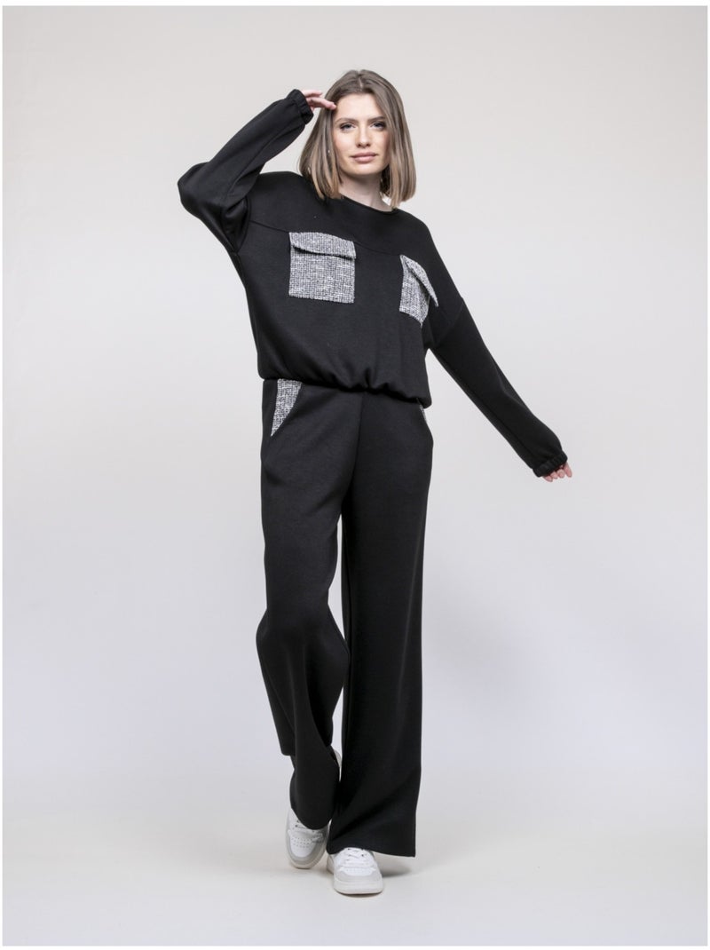 Felpa con dettagli tweed YSEULT Nero - Kiabi