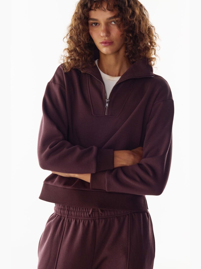 Felpa con mezza zip e interno garzato penti Rosso bordeaux - Kiabi