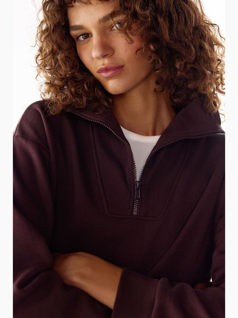 Felpa con mezza zip e interno garzato penti Rosso bordeaux - Kiabi