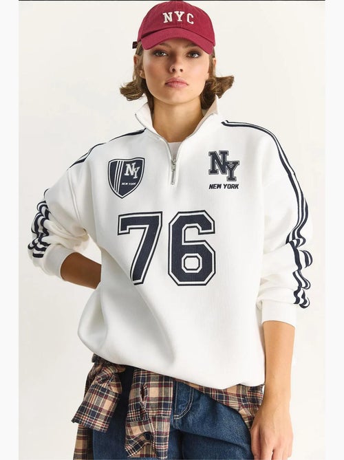 Felpa con mezza zip e stampa testuale lucci - Kiabi Felpa con mezza zip e stampa testuale lucci - Kiabi