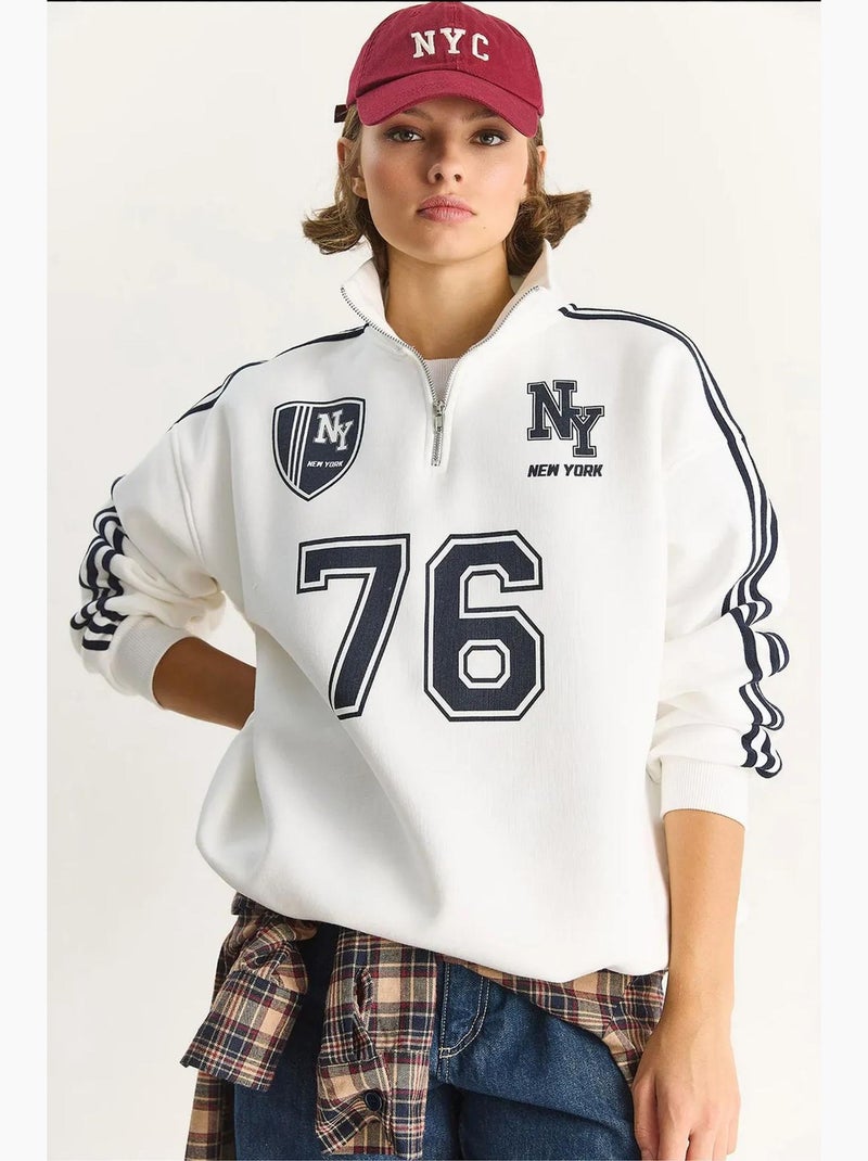 Felpa con mezza zip e stampa testuale lucci Bianco - Kiabi