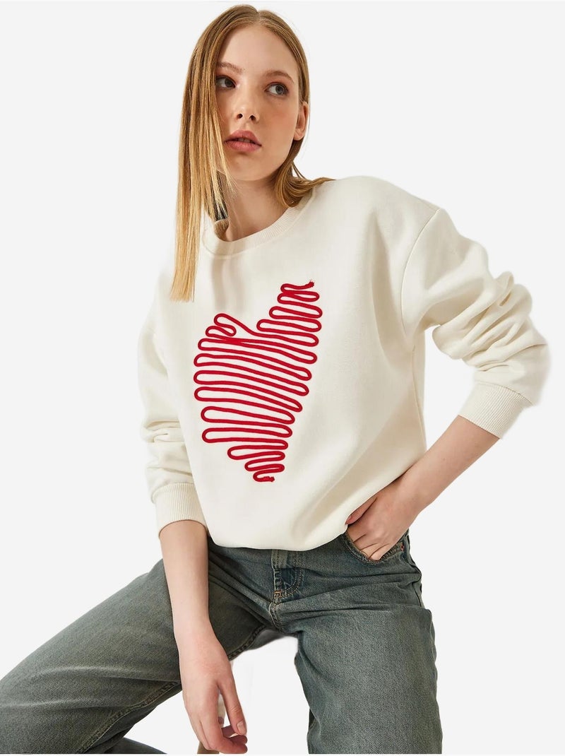 Felpa con ricamo a cuore lucci Bianco - Kiabi