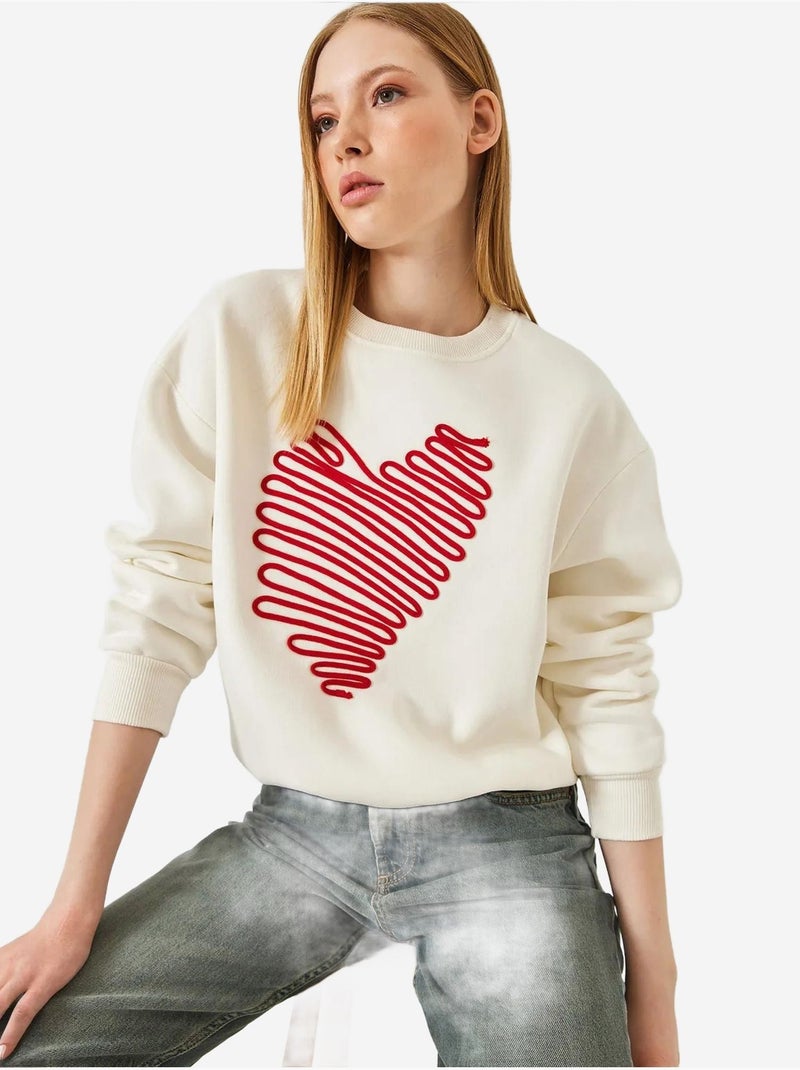 Felpa con ricamo a cuore lucci Bianco - Kiabi