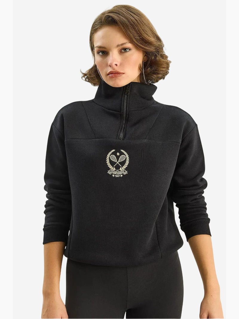 Felpa con ricamo e collo con zip lucci Nero - Kiabi