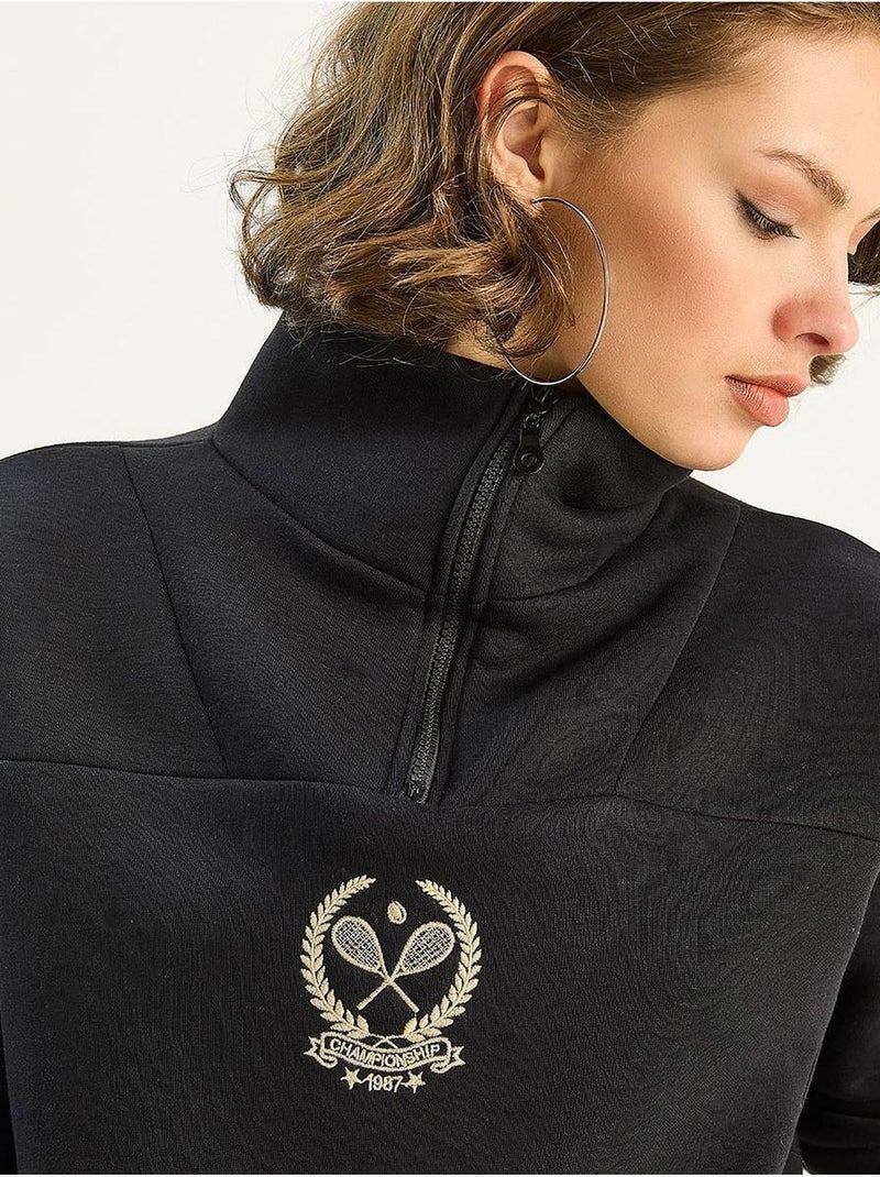 Felpa con ricamo e collo con zip lucci Nero - Kiabi
