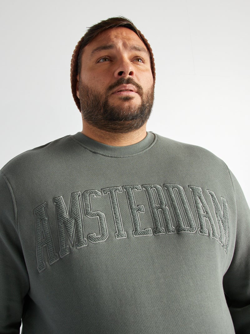 Felpa con ricamo sul petto VERDE - Kiabi