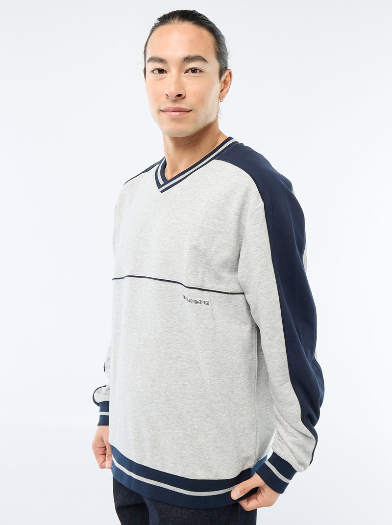 Felpa con scollo a V in french terry Grigio - Kiabi
