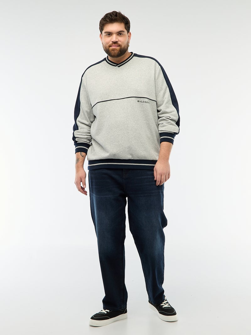 Felpa con scollo a V in French Terry Grigio - Kiabi