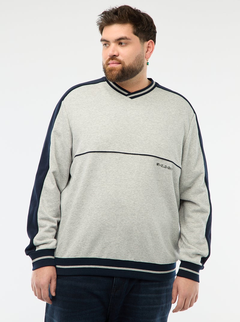 Felpa con scollo a V in French Terry Grigio - Kiabi
