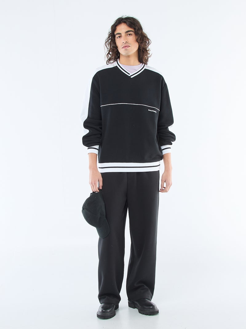 Felpa con scollo a V in french terry Nero - Kiabi