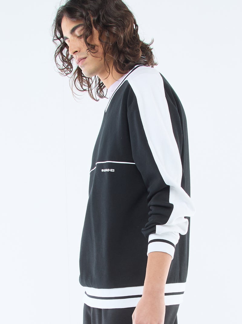 Felpa con scollo a V in french terry Nero - Kiabi