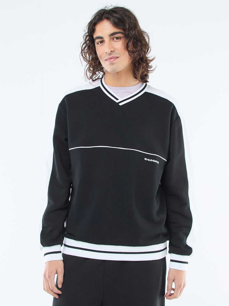Felpa con scollo a V in french terry Nero - Kiabi