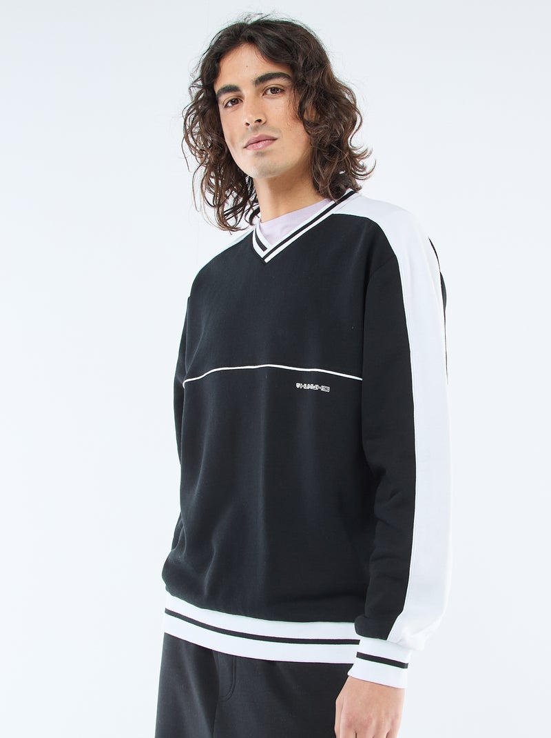 Felpa con scollo a V in french terry Nero - Kiabi
