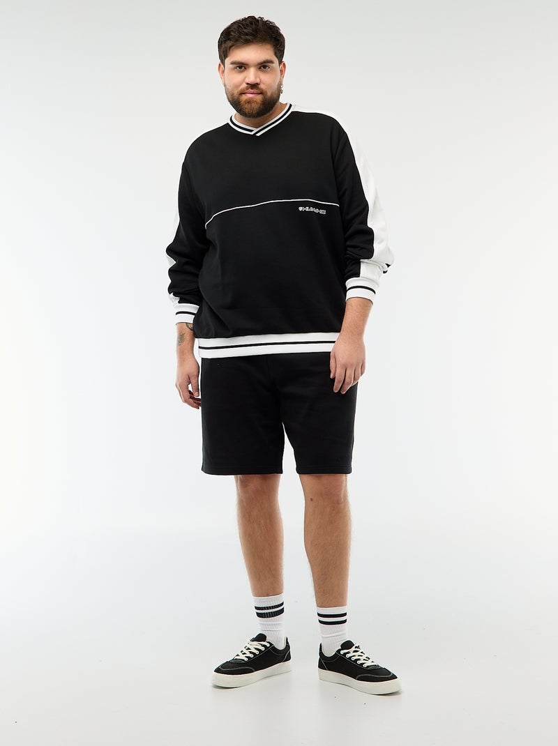 Felpa con scollo a V in French Terry Nero - Kiabi