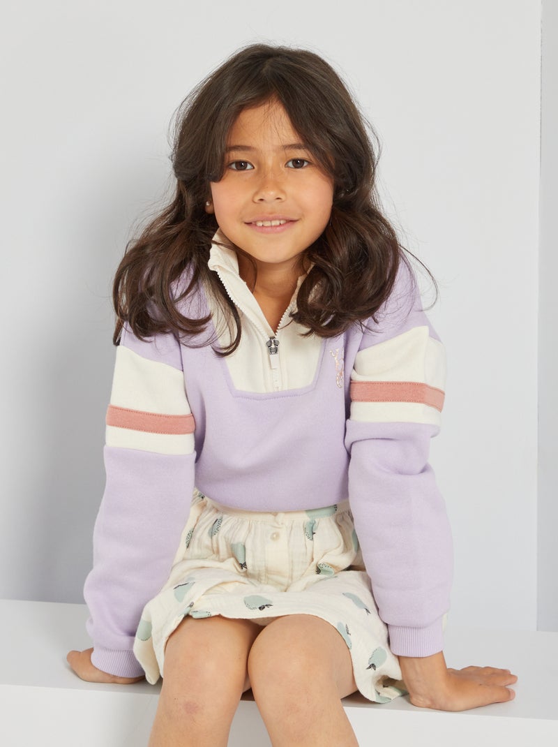 Felpa Con Scollo Con Zip In Tessuto Felpato Viola 12 00 Kiabi