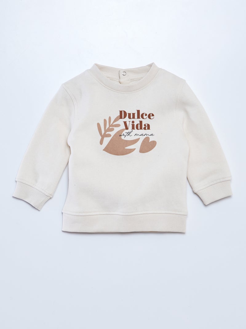 Felpa con scollo tondo e stampa BEIGE - Kiabi