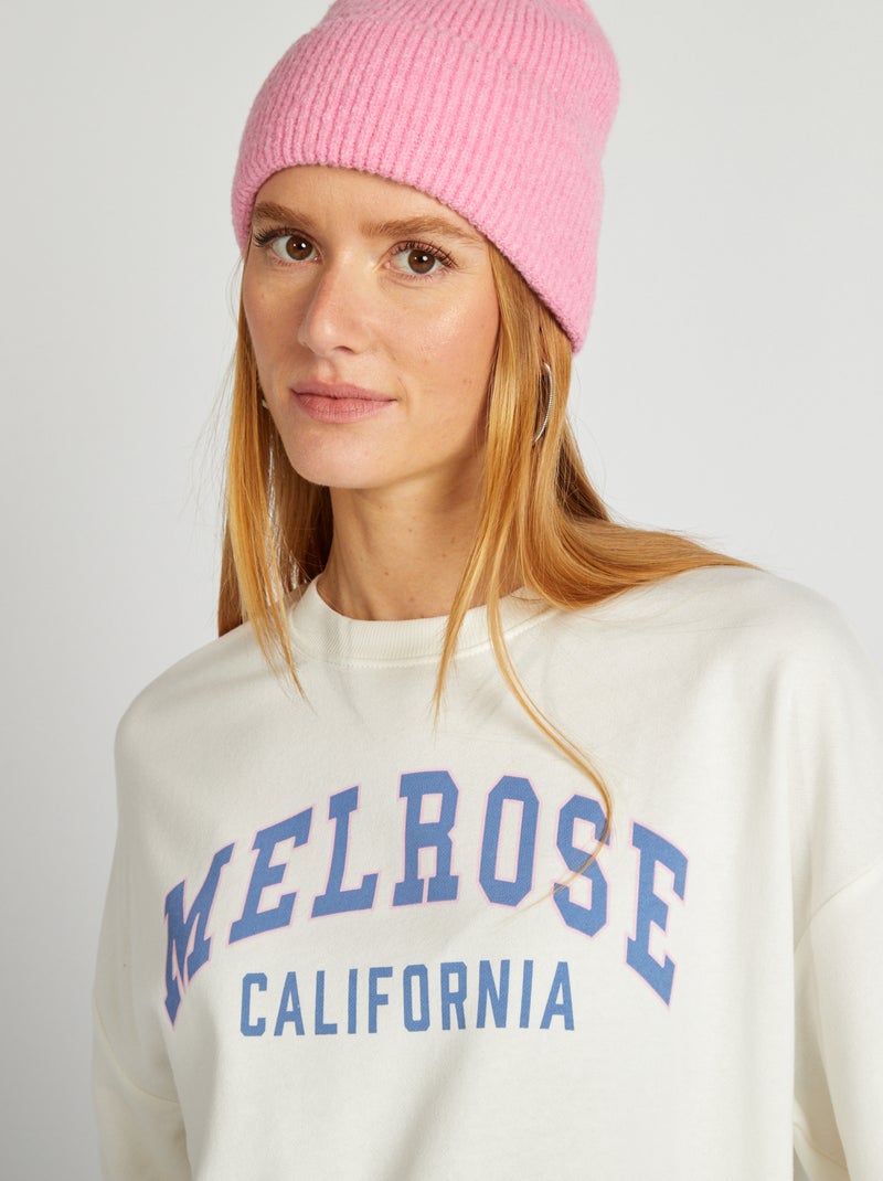 Felpa con scollo tondo e stampa BIANCO - Kiabi