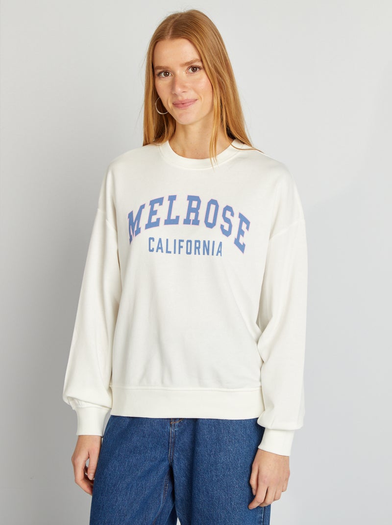 Felpa con scollo tondo e stampa BIANCO - Kiabi