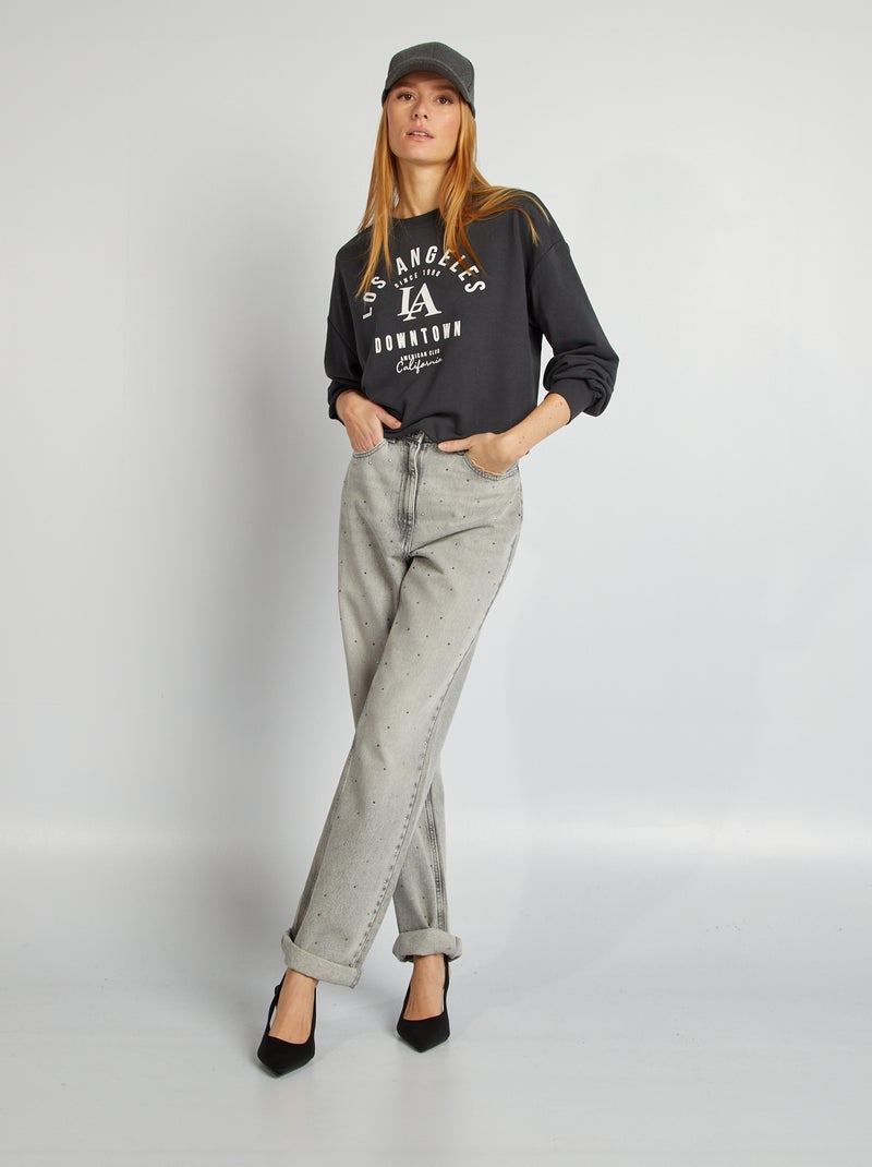 Felpa con scollo tondo e stampa NERO - Kiabi