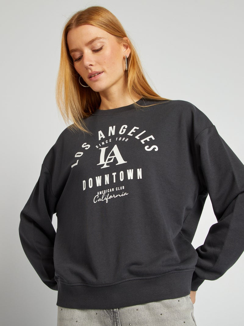 Felpa con scollo tondo e stampa NERO - Kiabi