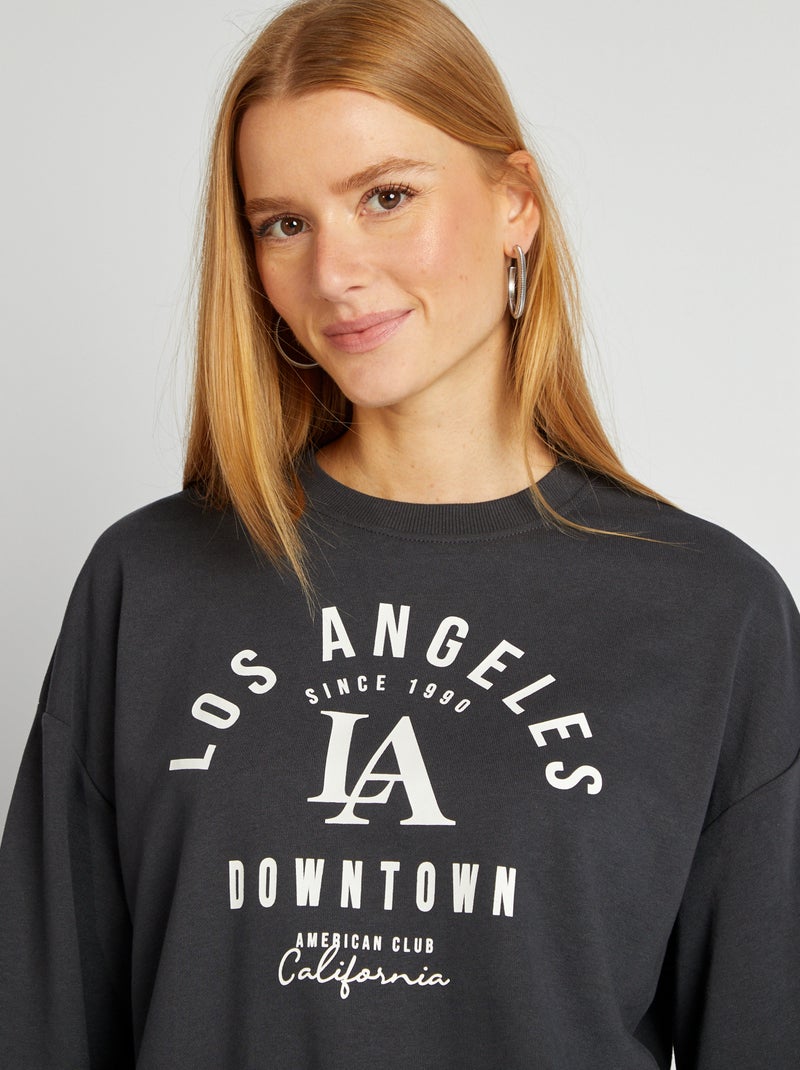 Felpa con scollo tondo e stampa NERO - Kiabi