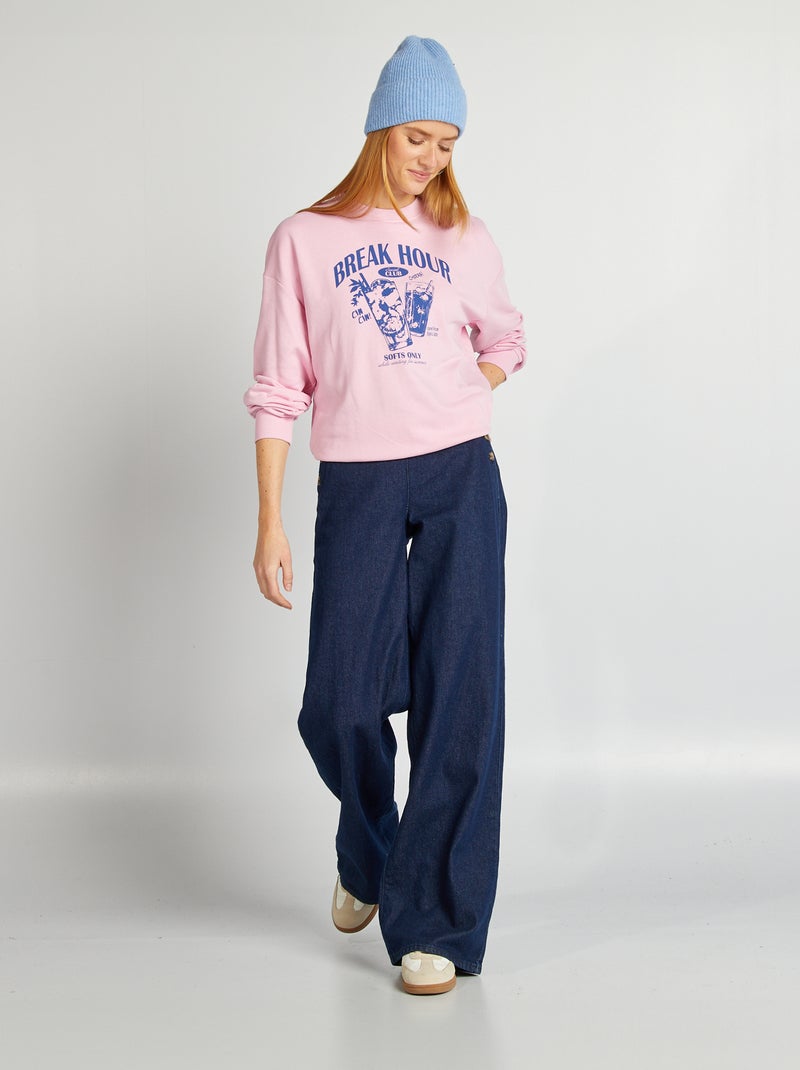 Felpa con scollo tondo e stampa ROSA - Kiabi