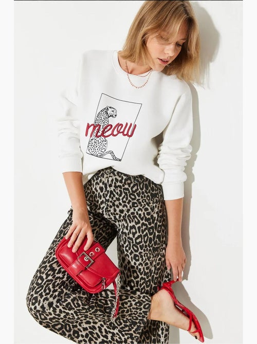Felpa con stampa leopardata bianco lucci - Kiabi