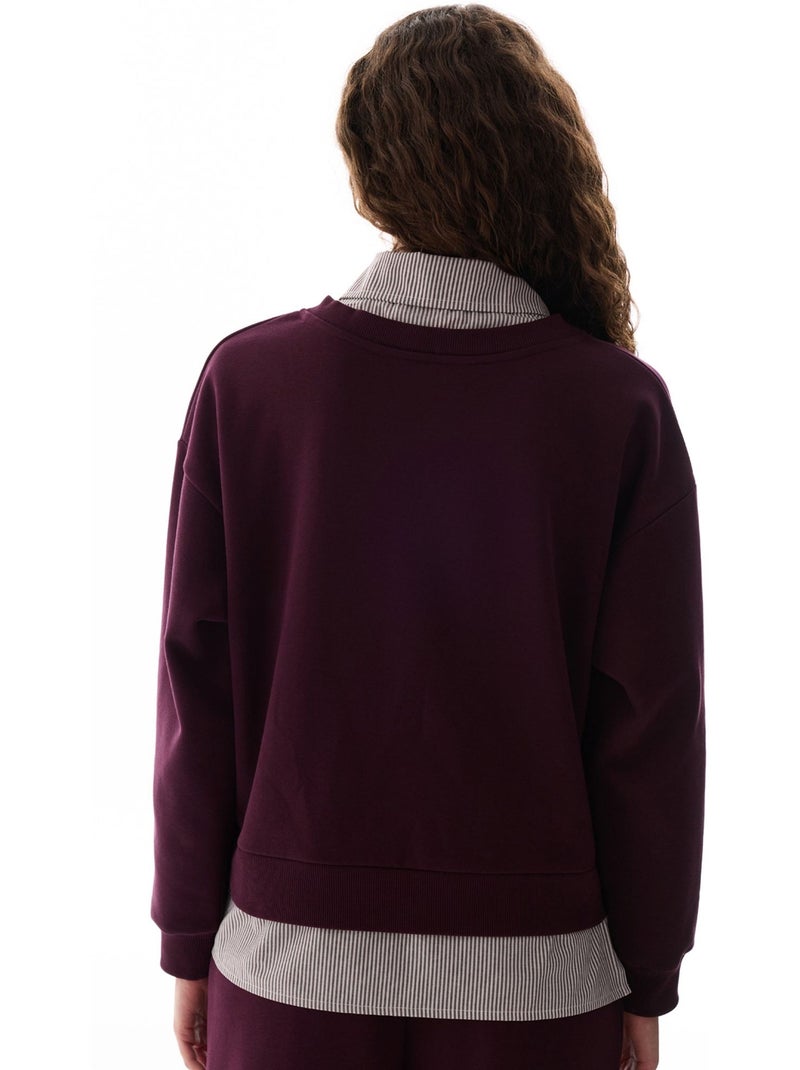 Felpa con strato camicia e colletto polo penti Rosso bordeaux - Kiabi