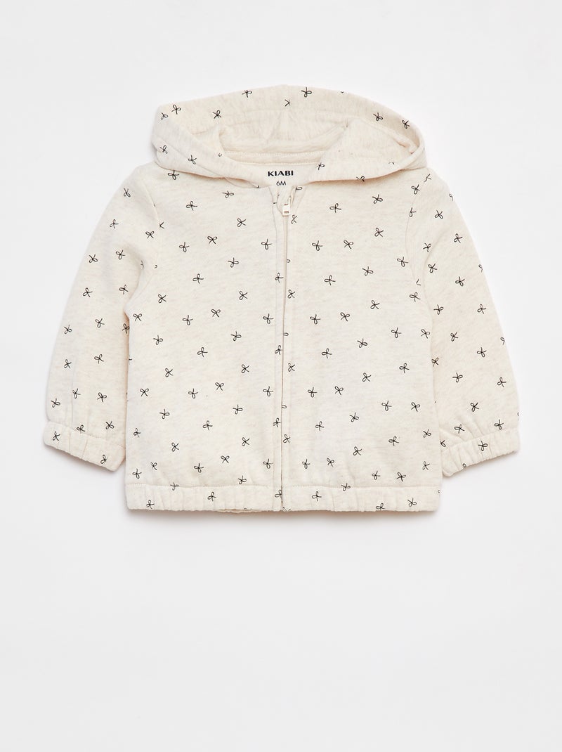 Felpa con zip, cappuccio e motivo Beige - Kiabi