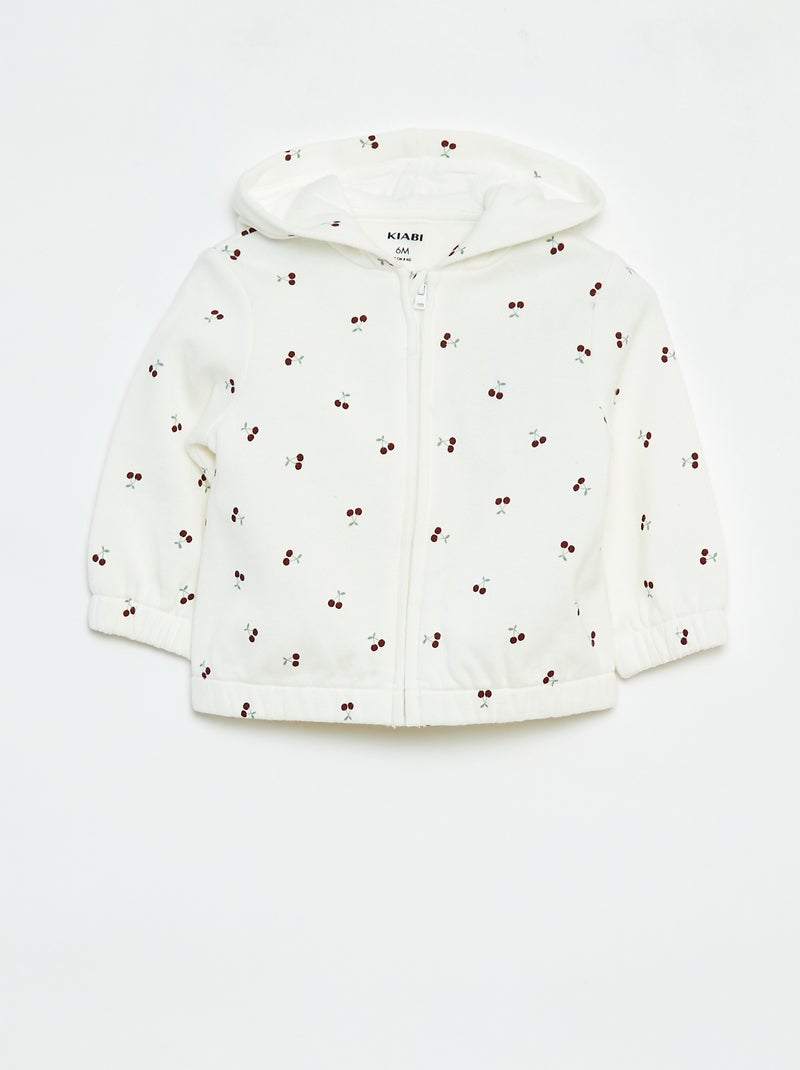 Felpa con zip, cappuccio e motivo Bianco - Kiabi