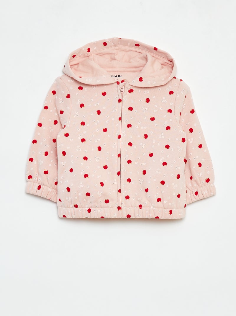 Felpa con zip, cappuccio e motivo Rosa - Kiabi