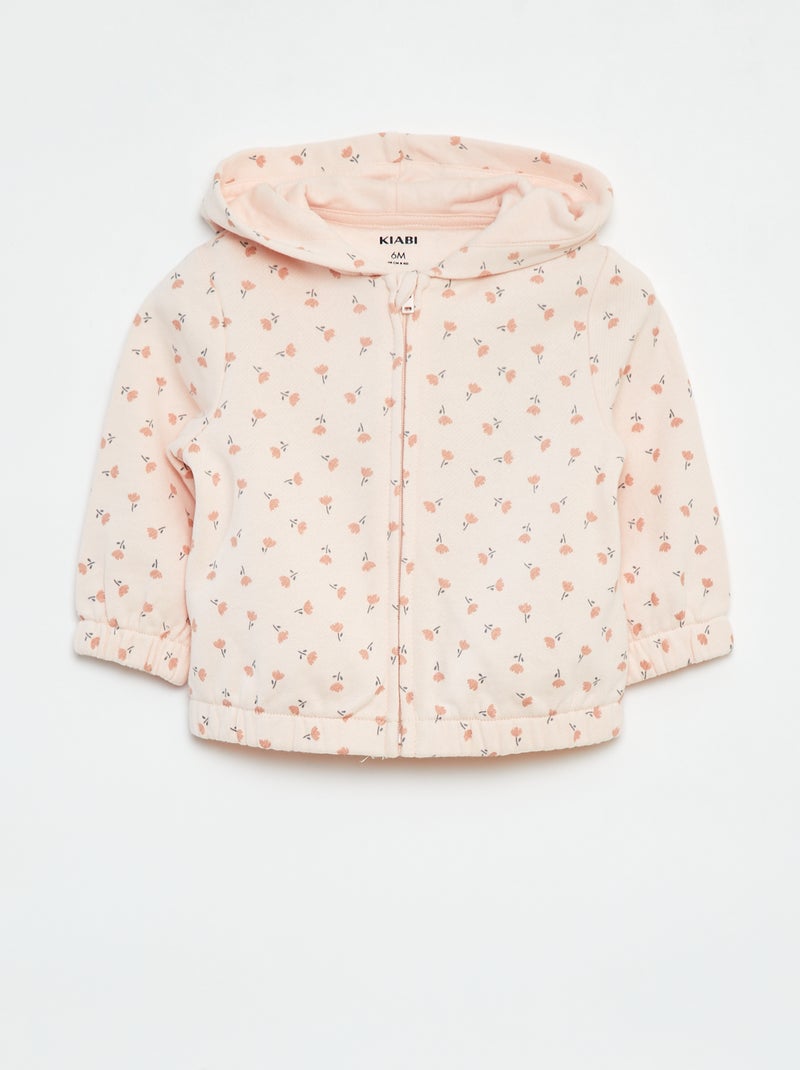 Felpa con zip, cappuccio e motivo Rosa - Kiabi