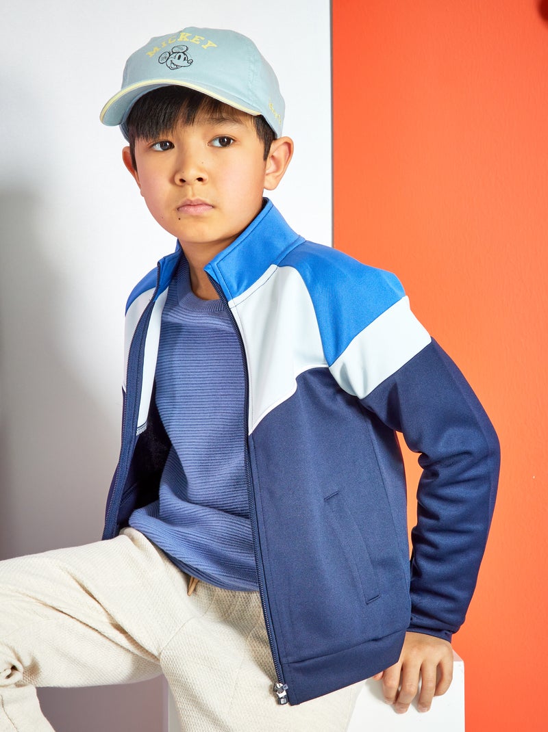 Felpa con zip color block BLU - Kiabi