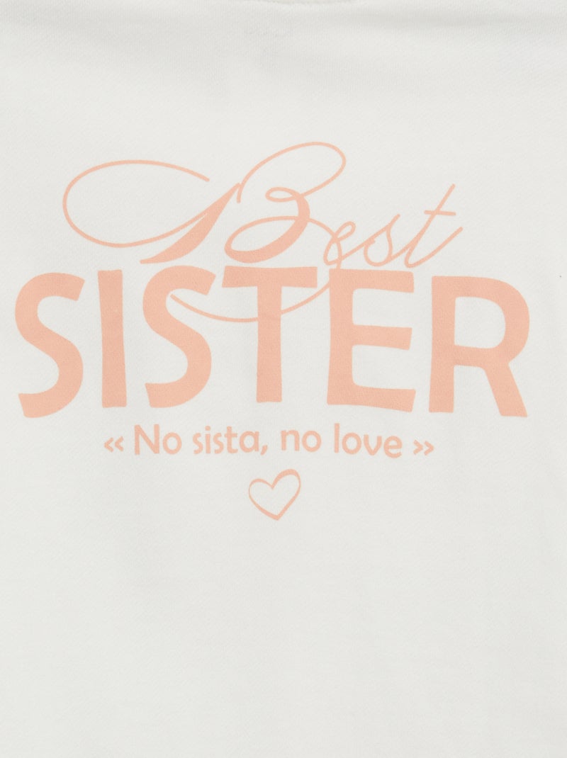 Felpa con zip con cappuccio 'Sister' BIANCO - Kiabi