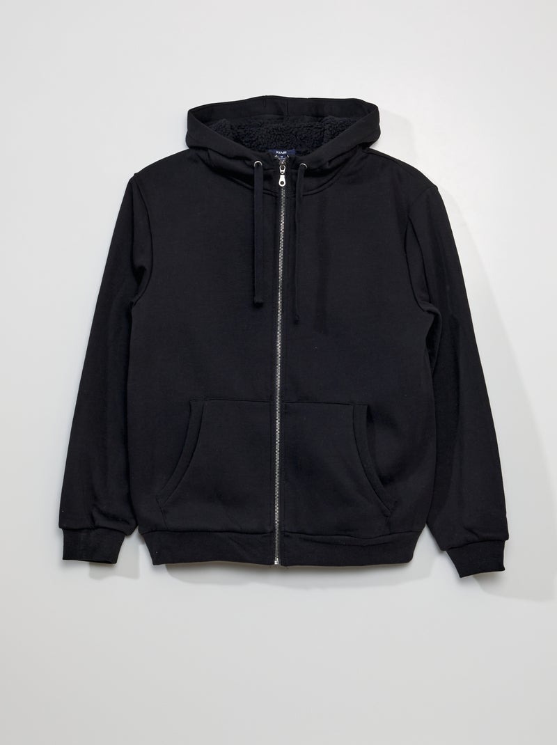 Felpa con zip con interno effetto montone nero - Kiabi