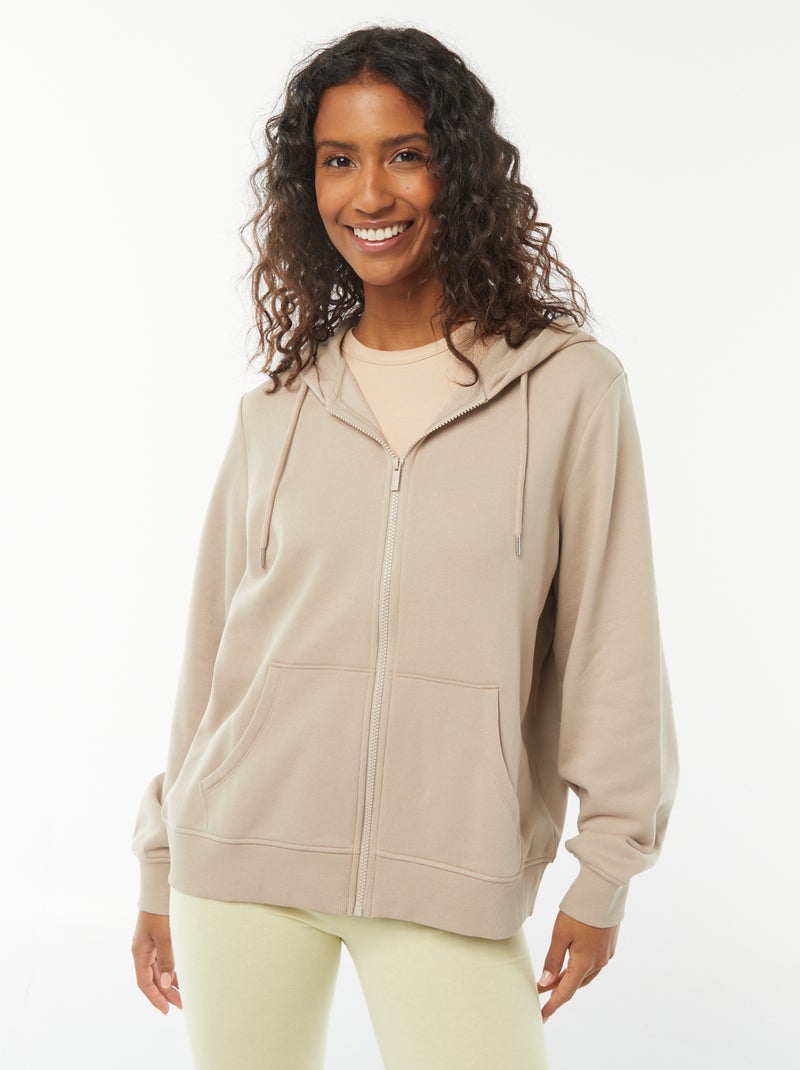 Felpa con zip e cappuccio basic beige - Kiabi